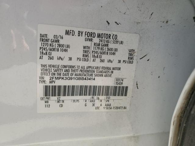 Photo 14 from auction – 2016 FORD EDGE SE with VIN 2FMPK3G91GBB43414