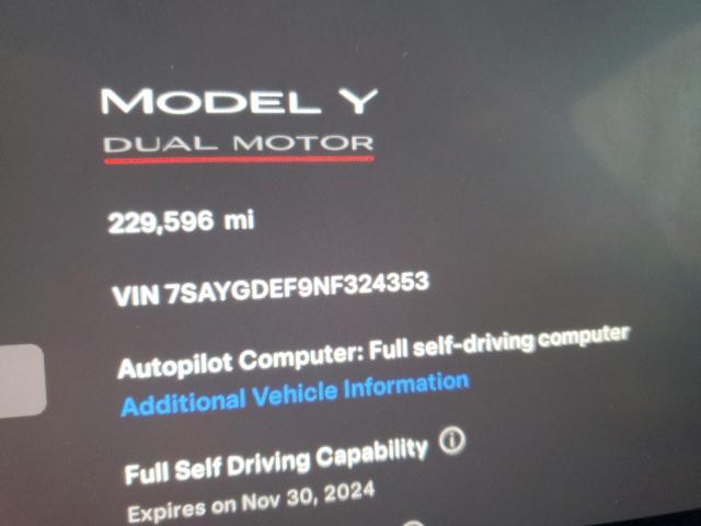 Photo 9 from auction – 2022 TESLA MODEL Y with VIN 7SAYGDEF9NF324353