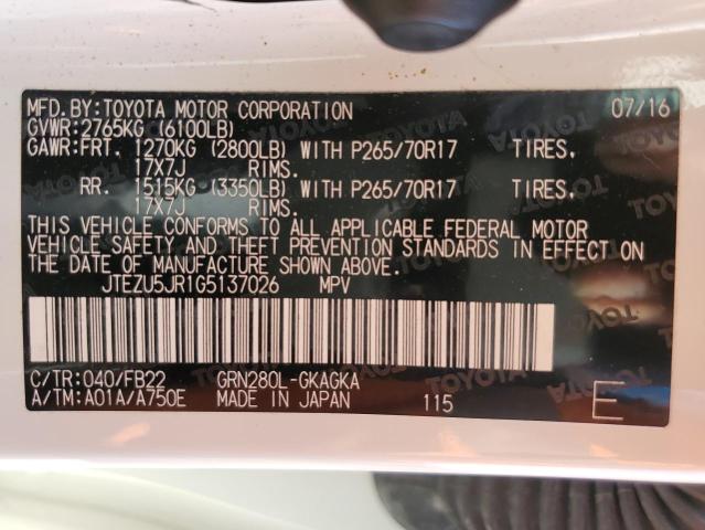 Photo 14 from auction – 2016 TOYOTA 4RUNNER SR with VIN JTEZU5JR1G5137026