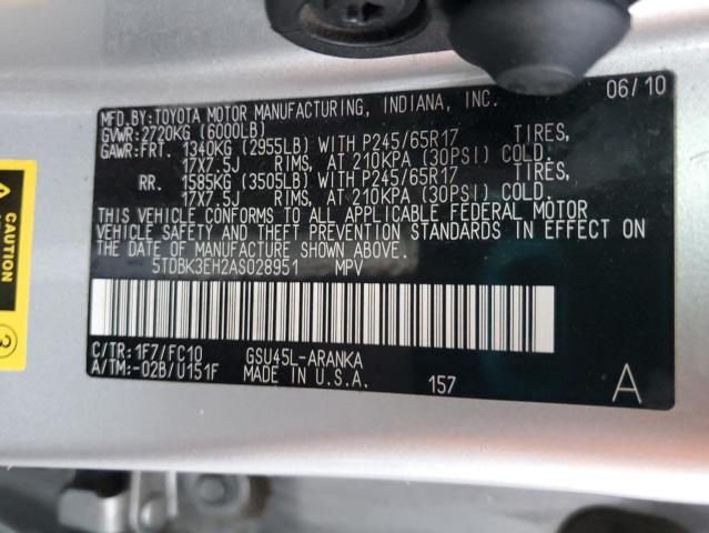 Photo 14 from auction – 2010 TOYOTA HIGHLANDER with VIN 5TDBK3EH2AS028951