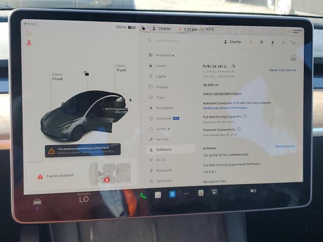 Photo 9 from auction – 2021 TESLA MODEL 3 with VIN 5YJ3E1EB5MF075900