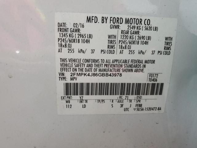 Photo 14 from auction – 2016 FORD EDGE SEL with VIN 2FMPK4J86GBB43978