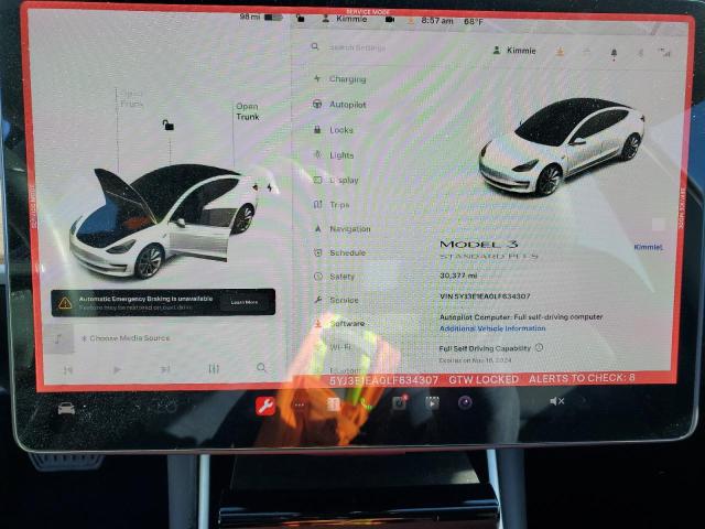 Photo 9 from auction – 2020 TESLA MODEL 3 with VIN 5YJ3E1EA0LF634307