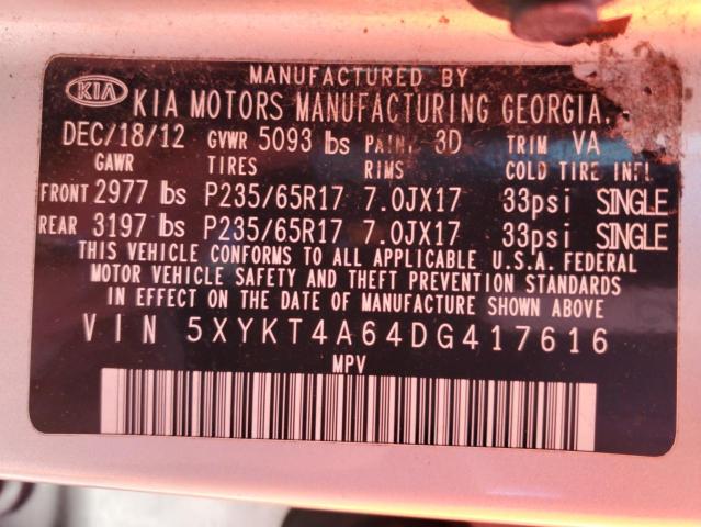 Photo 14 from auction – 2013 KIA SORENTO LX with VIN 5XYKT4A64DG417616
