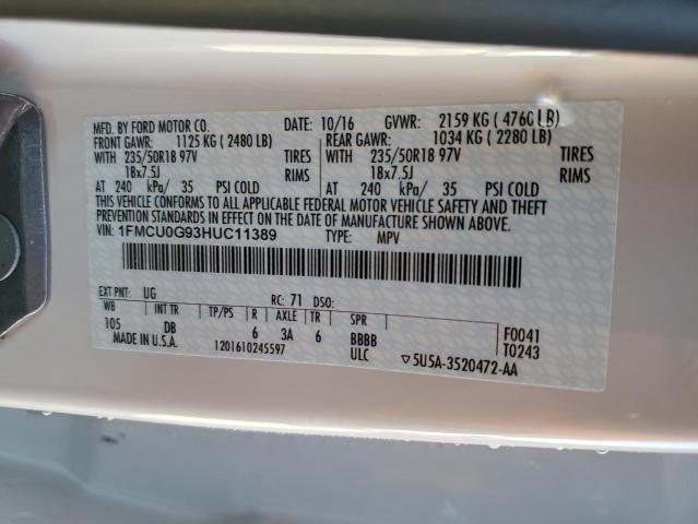 Photo 14 from auction – 2017 FORD ESCAPE SE with VIN 1FMCU0G93HUC11389