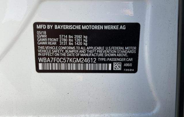 Photo 10 from auction – 2019 BMW 750 I with VIN WBA7F0C57KGM24612