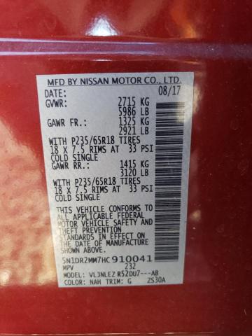 Photo 14 from auction – 2017 NISSAN PATHFINDER with VIN 5N1DR2MM7HC910041