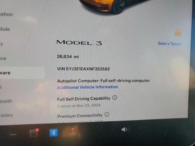 Photo 9 from auction – 2022 TESLA MODEL 3 with VIN 5YJ3E1EAXNF352582