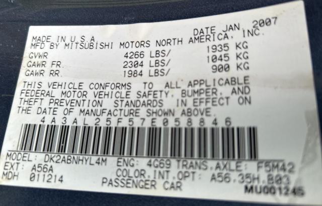 Photo 10 from auction – 2007 MITSUBISHI ECLIPSE SP with VIN 4A3AL25F57E058846