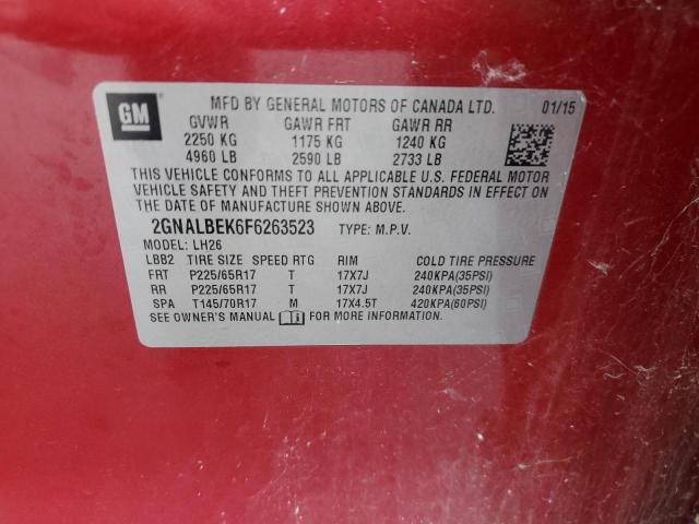 Photo 14 from auction – 2015 CHEVROLET EQUINOX LT with VIN 2GNALBEK6F6263523