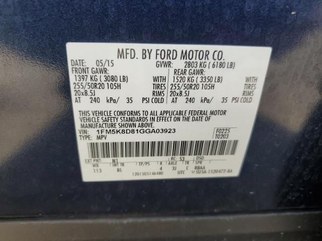 Photo 14 from auction – 2016 FORD EXPLORER X with VIN 1FM5K8D81GGA03923
