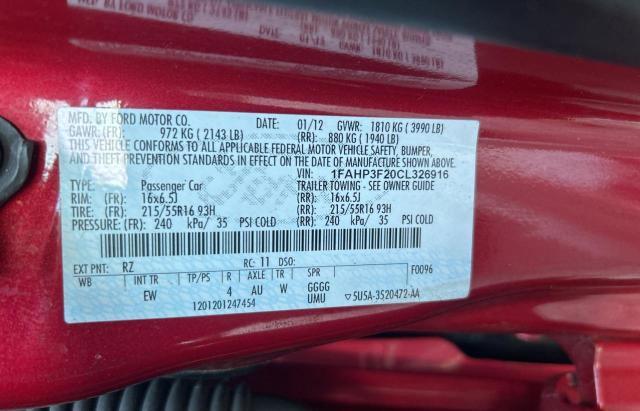 Photo 10 from auction – 2012 FORD FOCUS SE with VIN 1FAHP3F20CL326916