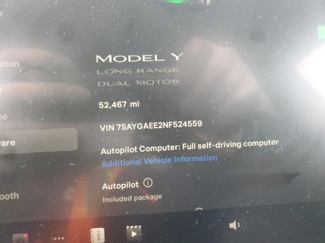 Photo 9 from auction – 2022 TESLA MODEL Y with VIN 7SAYGAEE2NF524559