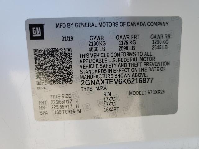 Photo 14 from auction – 2019 CHEVROLET EQUINOX LT with VIN 2GNAXTEV6K6216877