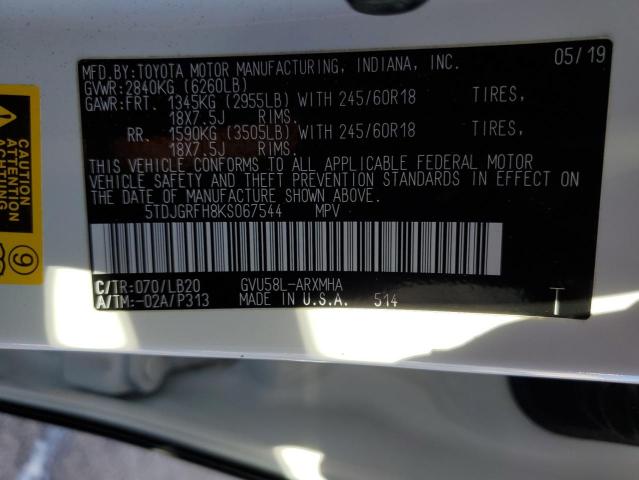 Photo 14 from auction – 2019 TOYOTA HIGHLANDER with VIN 5TDJGRFH8KS067544
