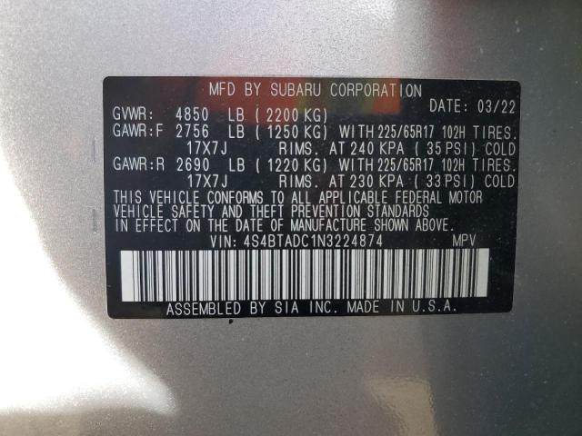 Photo 14 from auction – 2022 SUBARU OUTBACK PR with VIN 4S4BTADC1N3224874