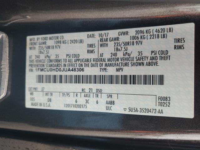 Photo 14 from auction – 2018 FORD ESCAPE SEL with VIN 1FMCU0HD0JUA48306