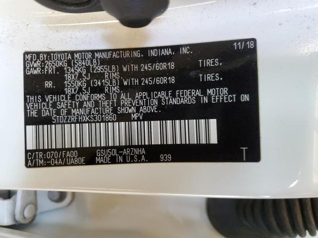 Photo 14 from auction – 2019 TOYOTA HIGHLANDER with VIN 5TDZZRFHXKS301860