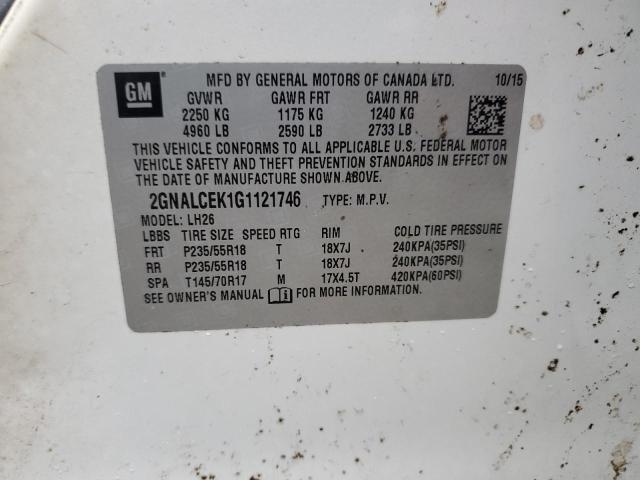 Photo 14 from auction – 2016 CHEVROLET EQUINOX LT with VIN 2GNALCEK1G1121746