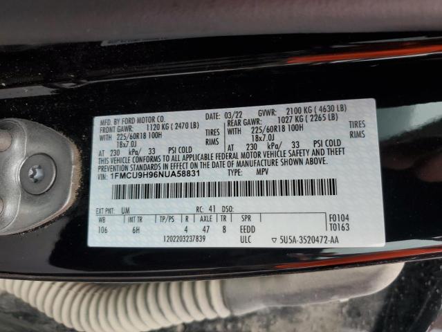 Photo 14 from auction – 2022 FORD ESCAPE SEL with VIN 1FMCU9H96NUA58831