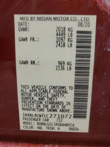 Photo 14 from auction – 2020 NISSAN ALTIMA SR with VIN 1N4BL4CW7LC271072