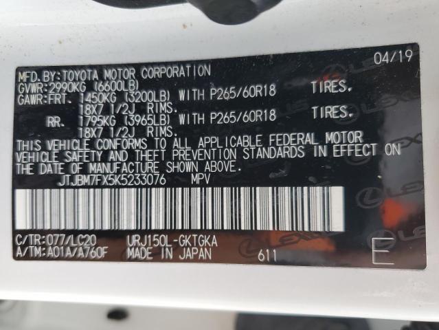 Photo 14 from auction – 2019 LEXUS GX 460 with VIN JTJBM7FX5K5233076