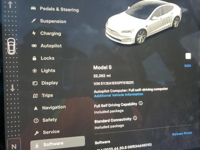 Photo 9 from auction – 2023 TESLA MODEL S with VIN 5YJSA1E50PF516211