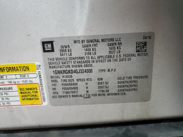 Photo 14 from auction – 2016 CHEVROLET TRAVERSE L with VIN 1GNKRGKD4GJ324006