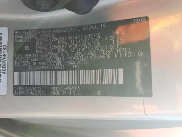 Photo 14 from auction – 2006 TOYOTA SIENNA CE with VIN 5TDZA23C06S408431