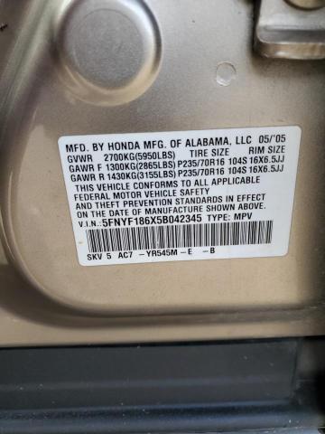 Photo 14 from auction – 2005 HONDA PILOT EXL with VIN 5FNYF186X5B042345