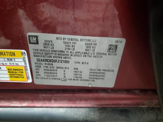 Photo 14 from auction – 2015 BUICK ENCLAVE with VIN 5GAKRCKD0FJ121888