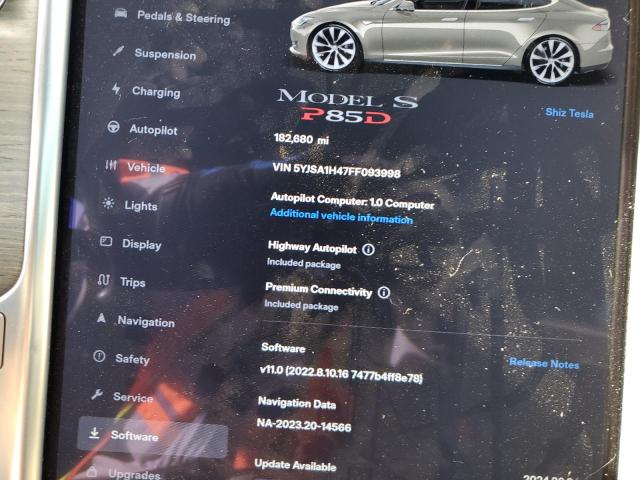 Photo 9 from auction – 2015 TESLA MODEL S P8 with VIN 5YJSA1H47FF093998