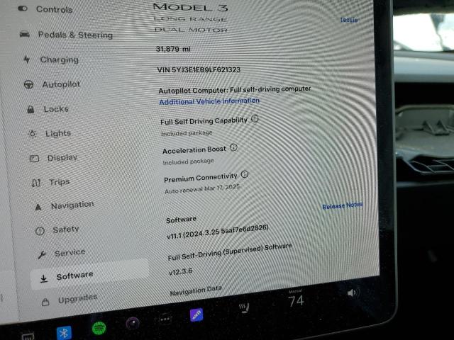 Photo 9 from auction – 2020 TESLA MODEL 3 with VIN 5YJ3E1EB9LF621323