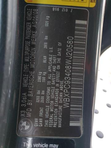 Photo 14 from auction – 2008 BMW X3 3.0SI with VIN WBXPC93408WJ20580