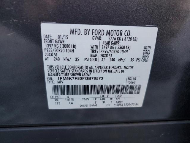 Photo 14 from auction – 2015 FORD EXPLORER L with VIN 1FM5K7F80FGB78573
