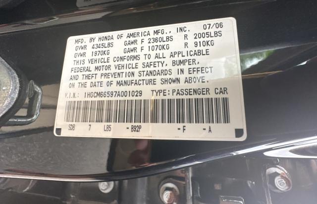 Photo 10 from auction – 2007 HONDA ACCORD EX with VIN 1HGCM66597A001029