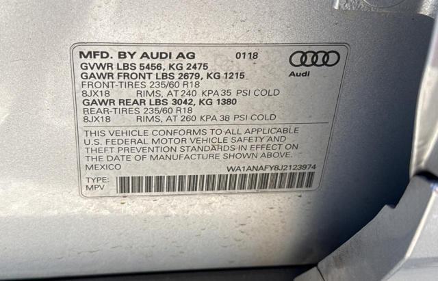 Photo 10 from auction – 2018 AUDI Q5 PREMIUM with VIN WA1ANAFY8J2123974
