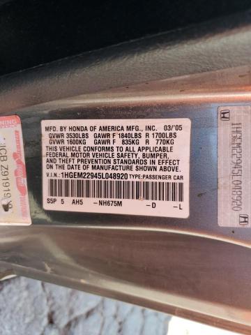 Photo 10 from auction – 2005 HONDA CIVIC EX with VIN 1HGEM22945L048920