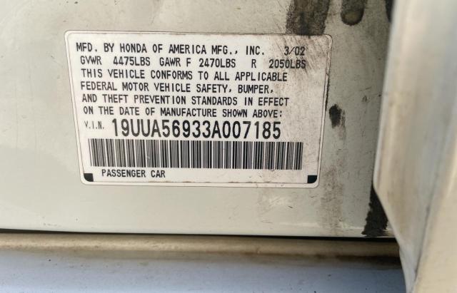 Photo 10 from auction – 2003 ACURA 3.2TL TYPE with VIN 19UUA56933A007185