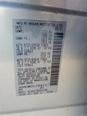 Photo 14 from auction – 2015 NISSAN PATHFINDER with VIN 5N1AR2MM5FC704717