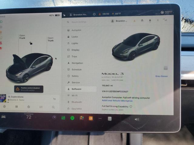 Photo 9 from auction – 2021 TESLA MODEL 3 with VIN 5YJ3E1EB0MF032937