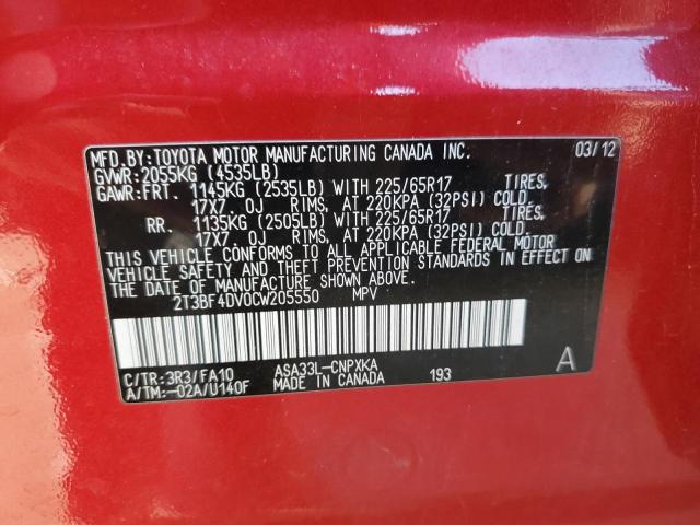 Photo 14 from auction – 2012 TOYOTA RAV4 with VIN 2T3BF4DV0CW205550