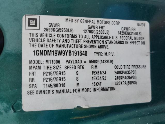 Photo 14 from auction – 2000 CHEVROLET ASTRO with VIN 1GNDM19W9YB191640