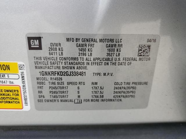 Photo 14 from auction – 2016 CHEVROLET TRAVERSE L with VIN 1GNKRFKD2GJ338481