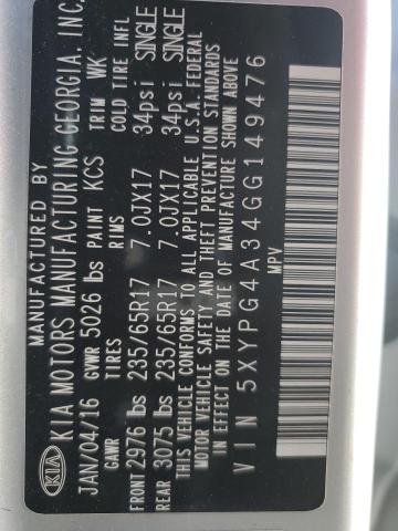 Photo 14 from auction – 2016 KIA SORENTO LX with VIN 5XYPG4A34GG149476