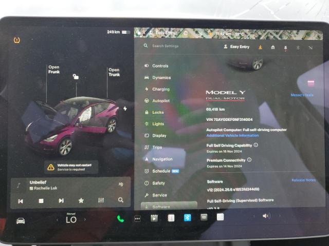 Photo 9 from auction – 2022 TESLA MODEL Y with VIN 7SAYGDEF0NF314004