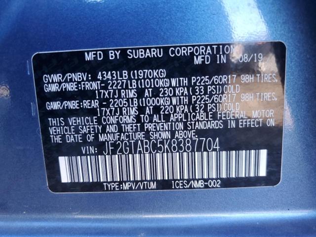 Photo 14 from auction – 2019 SUBARU CROSSTREK with VIN JF2GTABC5K8387704
