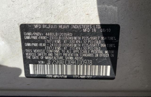 Photo 10 from auction – 2011 SUBARU FORESTER L with VIN JF2SHAECXBH700978