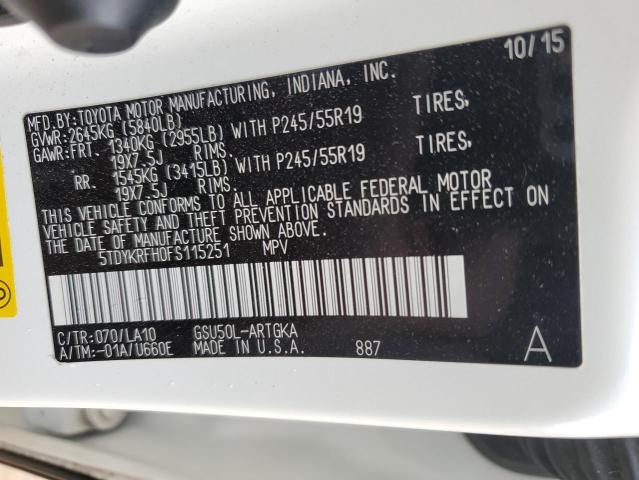 Photo 14 from auction – 2015 TOYOTA HIGHLANDER with VIN 5TDYKRFH0FS115251