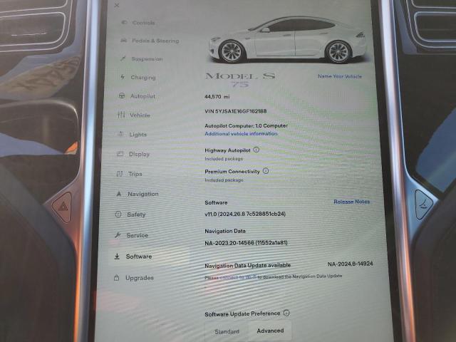 Photo 9 from auction – 2016 TESLA MODEL S with VIN 5YJSA1E16GF162188